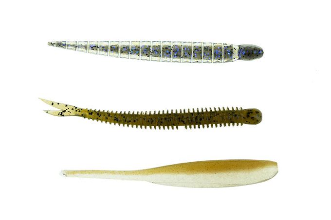 No-Action Köder für Dropshot: Gummifische mit Pin-Tail oder V-Tail für Egli